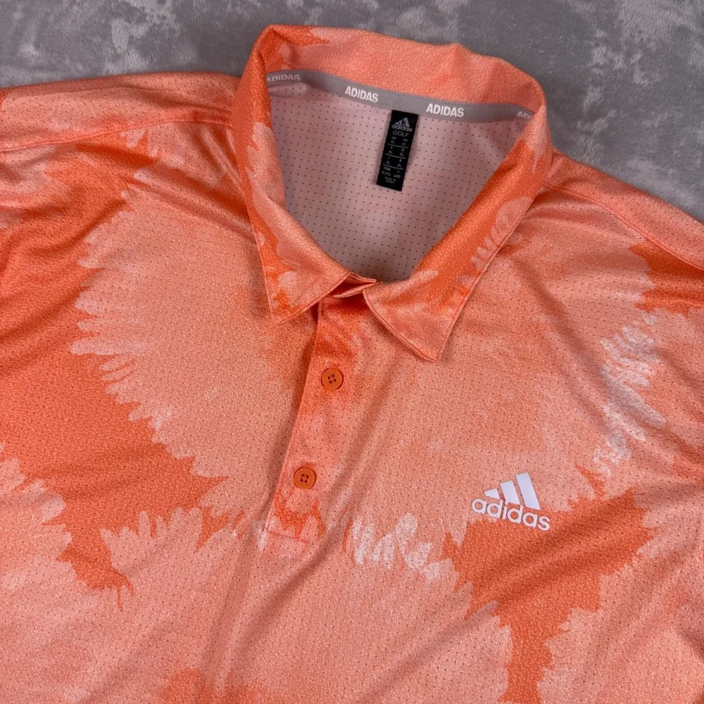 Adidas Golf Orange Floral Tie Dye Mesh Performance Polo Shirt Men XL ShortSleeve